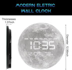Digital Wall Clock, LED Moon/Earth Design, Temperature Display, 7.87 x 7.87 inches (Moon, 12.59 INCH)