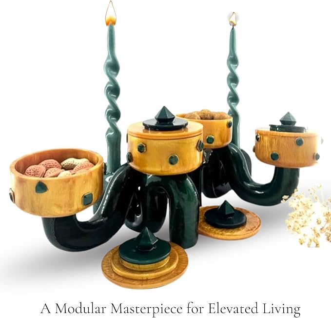 Centerpiece Pedestal Bowl & Candle Holder Stand with Stone Accents – Functional Art for Elevated Living