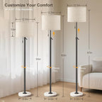 Floor Lamp for Living Room - Adjustable Height Standing Lamp with Marble Base & Linen Shade - Tall Pole Floor Light with 3 Color Temperatures Bulb for Bedroom, Reading - Easy Assembly