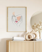 Y2K BOO Aesthetic Face UNFRAMED Wall Art Hands on Cheeks Continuous Line Drawing Abstract Pink Shapes 12x16 Inch Heavyweight Paper Studio Decor