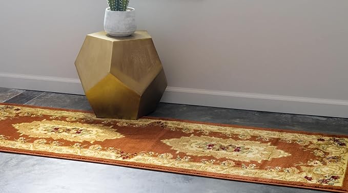 Rugs.com Chateau Collection Rug – 10 Ft Runner Brick Red Medium Rug Perfect for Hallways, Entryways