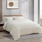 RECYCO Luxury Velvet Quilt Set King Size, Lightweight Velvet Comforter Set, Oversized Bedspread Coverlet Quilted Bedding Set, with 2 Matching Pillow Shams, for All Season, Cream White