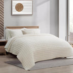 RECYCO Luxury Velvet Quilt Set Full Queen Size, Lightweight Velvet Comforter Set, Oversized Bedspread Coverlet Quilted Bedding Set, with 2 Matching Pillow Shams, for All Season, Cream White