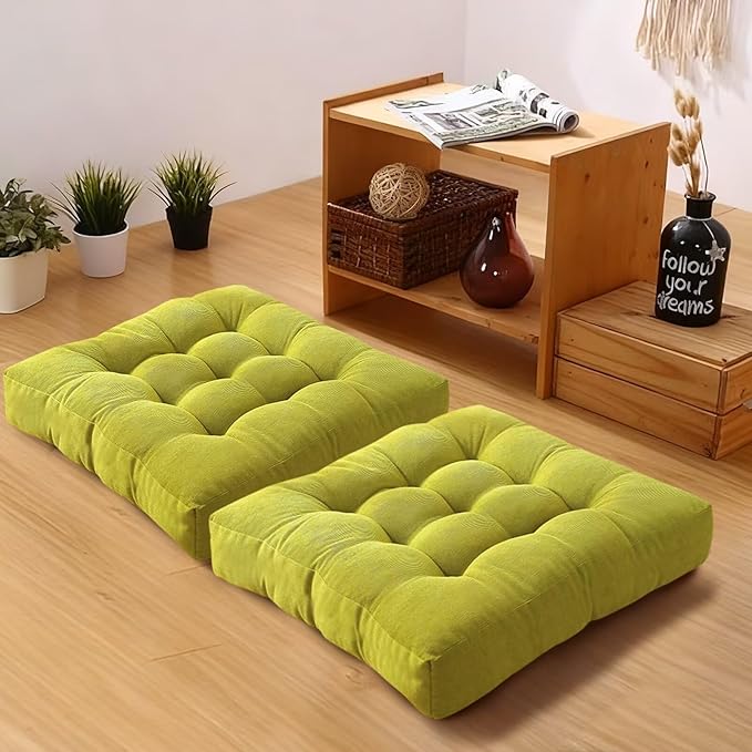 18x18in Floor Pillows Set Square Chair Cushion Pad for Sitting Tufted Corduroy Seat Cushions for Living Room Balconies Office Grass Green