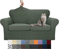 YEMYHOM Latest Checkered 3 Pieces Couch Covers for 2 Cushion Couch High Stretch Thickened Love Seat Sofa Cover for Dogs Pets Elastic Loveseat Slipcover Protector (Army Green), 55"-69"(2 Cushions)