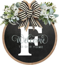 Circular Surname Front Door Welcome Sign - 26 Letter House Wreath, Front Porch Decorations, Year-Round Home Decor (F)