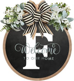 Circular Surname Front Door Welcome Sign - 26 Letter House Wreath, Front Porch Decorations, Year-Round Home Decor (F)