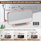 Peakeep Slim Digital Mirror Aesthetic Alarm Clock for Bedroom Living Decor, Plug in Electric Clock Big LED Modern Small Table Clock for Office Desk, Battery Backup, 6 Dimmers (Rose Gold)