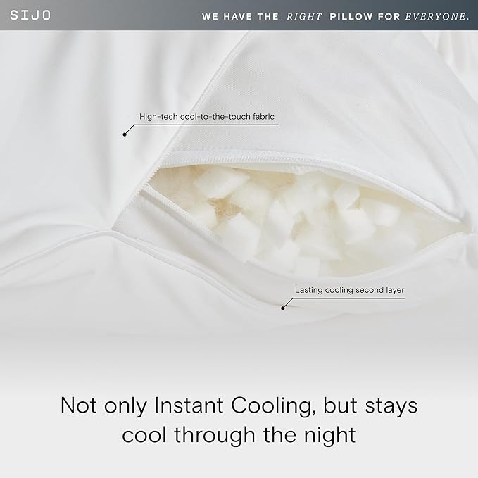 Sijo FlexCool Shredded Memory Foam Pillow - Adjustable Loft Pillow w/Cooling Surface - Good Housekeeping 2025 Bedding Award Winner - CertiPUR-US - Medium Firm for Back, Side, Stomach Sleeper (Queen)