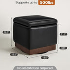 Swivel Storage Ottoman with Hidden Compartment, Square Faux Leather Footstool, Solid Acacia Wood Frame, 500 lbs Capacity, No Assembly Required, for Living Room & Bedroom