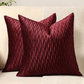 Wine Red Throw Pillow Covers: 2 Pack 22x22 Inch Original Striped Velvet Square Decorative Pillow Cases for Farmhouse Couch