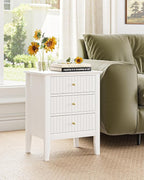 Fluted Nightstand, Farmhouse Night Stand with 3 Drawers, Mid Century Modern Side Accent Table,Bedside End Table for Bedroom, Living Room, White