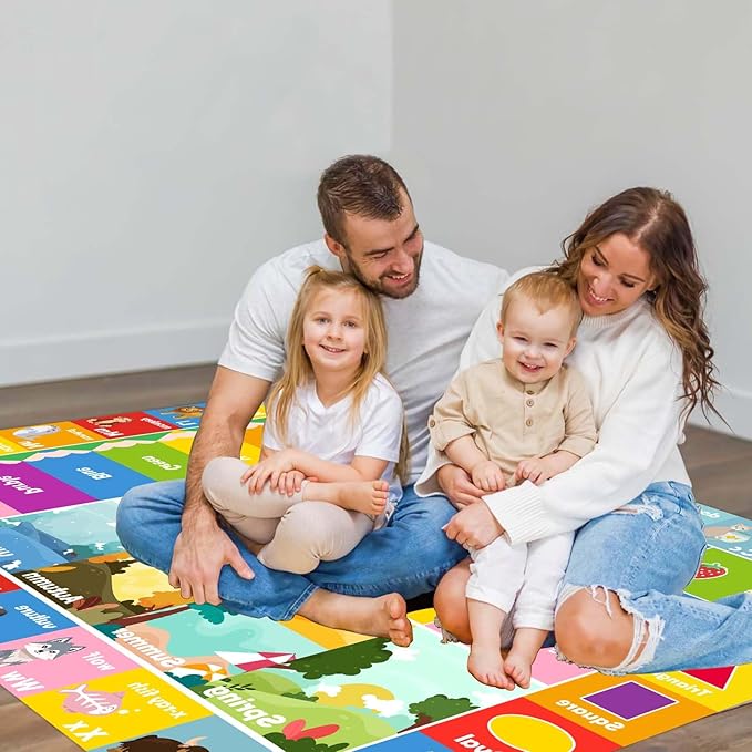 Kids Rug ABC Rug, Play Mat for Kids Playroom ABC Educational Area Rug for Playroom Classroom Elementary Preschool Rugs wtih Numbers Animals (3.3x4.9ft)