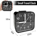Small Analog Alarm Clock for Bathroom, Black Travel Clock, Battery Operated, Quieter Bedside Dial Clocks for Bedrooms Kitchen, Shelf Desk Clock