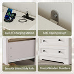 GarveeLife Small Dresser with 3 Drawers, Wood Dresser with Charging Station and LED Lights for Bedroom Closet Bedside, Modern Wooden Chest of Drawers for Living Room, Hallway, White
