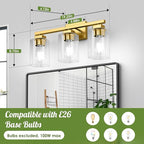 BesLowe 19‘’ 3-Light Bathroom Light Fixture, Modern Gold Bathroom Vanity Light Over Mirror, Matte Gold Wall Lamp, Sconces Wall Lighting Fixture for Living Room Bedroom Hallway