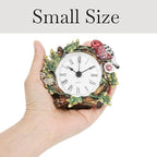 Mini Tabletop Clock, Decorative Vintage Floral Metal Table Clock with Battery Operated for Bedside, Table, Living Room, Home and Office