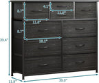 LUMTOK 10-Drawer Dresser, Fabric Dressers Drawers for Bedroom, Hallway, Nursery, Closets, Steel Frame, Wood Top, Easy Pull Handle (Black Wood Veins)