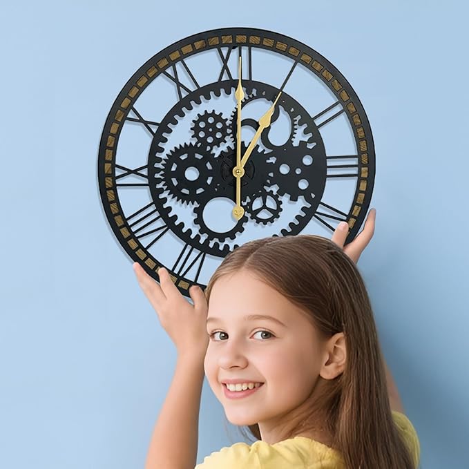 16 Inch Wall Clock, Gear Clock, Silent Non Ticking, Battery Operated Large Wall Clocks for Living Room Decor, Kitchen, Office (Vintage Industrial Steampunk)