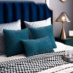Turquoise Throw Pillow Cases 12x20: 2 Pack 12x20 Inch Original Striped Velvet Rectangular Decorative Pillow Covers for Farmhouse Couch
