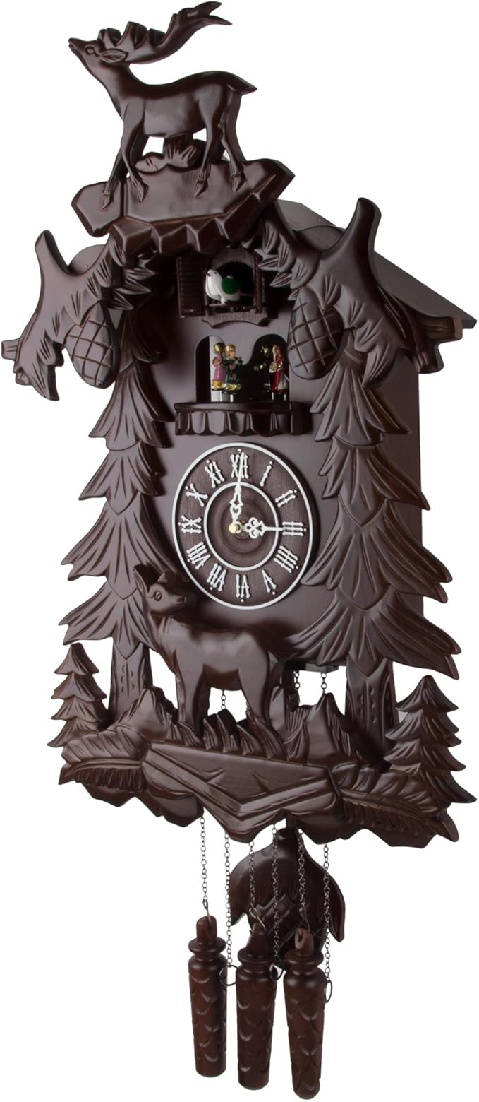 Kendal Vivid Large Deer Handcrafted Wood Cuckoo Clock with 4 Dancers Dancing with Music