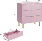 GarveeHome Pink Dresser, Modern 3 Drawer Dresser for Bedroom with Gold Handle and Large Drawer, Wood Double Chest of Drawers and Storage Organizer for Living Room, Hallway, Entryway