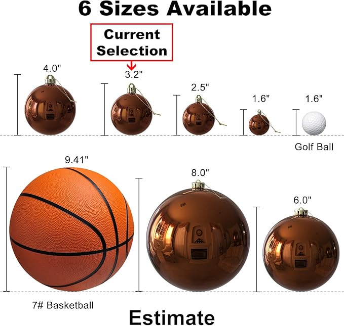 Bronze 3.2" Large Christmas Balls - Christmas Tree Decoration Ornaments Shatterproof Hanging Balls for Birthday Halloween Holiday Wedding Decorations Set of 18pcs