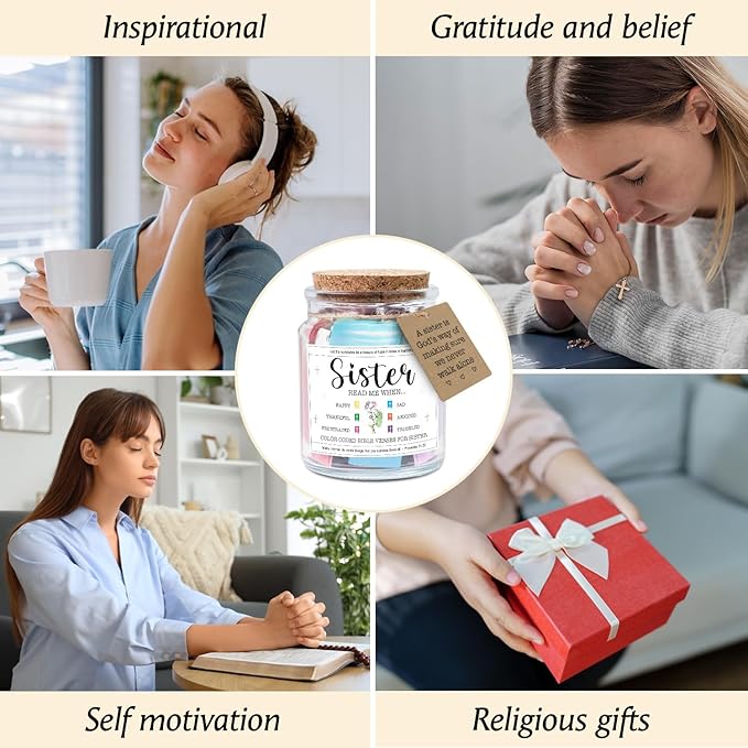 NewEleven Valentines Day Sister Gifts - Inspirational, Birthday Gift For Sister, Sisters In Law, Soul Sis - Sisters Gifts From Sister, Brother, Friend, Family - Bible Verse Jar