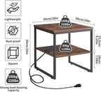 Square Side Table with Charging Station and USB Port, 20-inch Multi-Functional Side Table/Printer Table with Adjustable Storage Shelf, Retro Brown YD-TM153HD