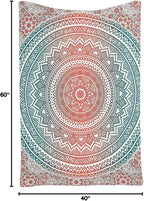 Ambesonne Teal and Coral Tapestry, Ombre Mandala Art Antique Gypsy Folk Pattern Cosmos Image, Wall Hanging for Bedroom Living Room Dorm Decor, 40" X 60", Teal Coral