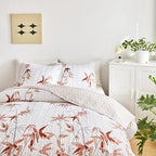 Botanical Quilt Set 2 Pieces Twin Size, Burnt Orange Leaves Printed on White Reversible Bedspread Coverlet Set, Soft Microfiber Lightweight Bed Cover for Kids (68" x 86", 1 Quilt+ 1 Pillow Sham)