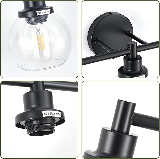 5-Light Bathroom Light Fixture Black Vanity Lights Over Mirror Modern Wall Sconce Farmhouse Vintage Bathroom Vanity Lighting with Glass Shade for Bedroom Hallway Cabinet Bathroom