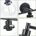 5-Light Bathroom Light Fixture Black Vanity Lights Over Mirror Modern Wall Sconce Farmhouse Vintage Bathroom Vanity Lighting with Glass Shade for Bedroom Hallway Cabinet Bathroom