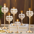 Crystal Metal Tealight Candlestick, Bling Bowl Candelabras, Tall Crystal Candle Holders Elegant Candle Centerpiece for Dining Table Wedding Home Mantel Decor(Golden, 2 Sets(6 Pcs))