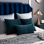 12x20 Teal Throw Pillow Cases: 2 Pack Original Striped Velvet Rectangular Decorative Pillow Covers for Farmhouse Couch