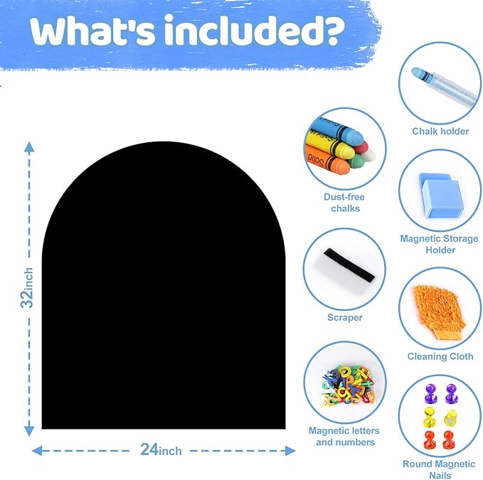 32 x 24 Arch Magnetic Wall Decal for Kids, Upgraded Self-Adhesive UnPeel Magnetic Chalkboard for Wall, Magnet Wall Drawing Learning for Playroom, School, Home(Black)
