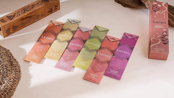 Premium Vahara Masala Incense Sticks – Whispers of Romance (6 Packs) | Handrolled Incense for Romantic Mood, Home Fragrance & Meditation