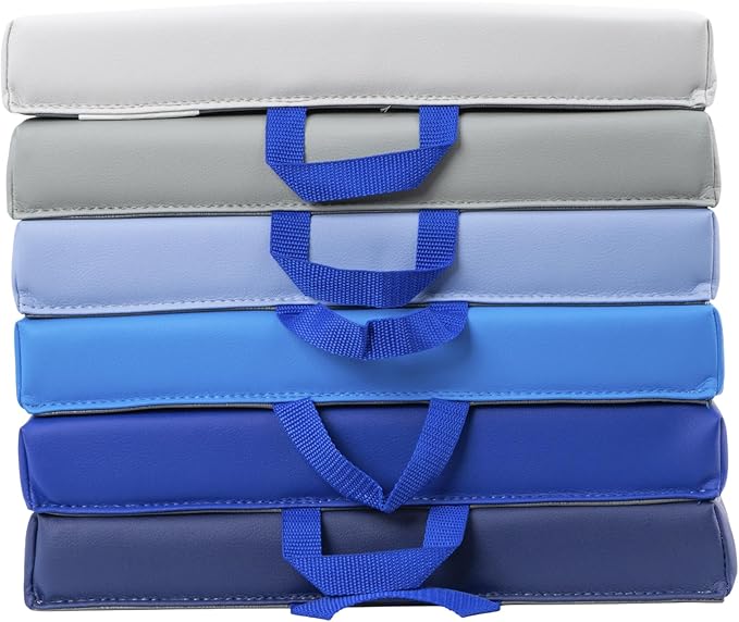 Factory Direct Partners SoftScape 15 inch Classroom Floor Cushion with Handle; Flex Seating for Daycare, Preschool, Playroom; 2 inch Thick Deluxe Foam (6-Piece) - Navy/Powder Blue, Square, 12228-NVPB