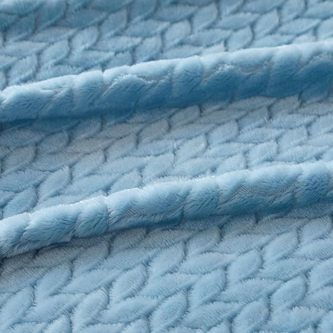 Oversized King Fleece Blanket 120x120 Inches, Seamless Soft Cozy 3D Jacquard Flannel Blanket 10'x10' Extra Large for Bed, Sofa, Couch, Travel & Camping, California King Throw, Baby Blue Leaf