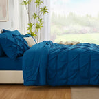 CozyLux King Size Comforter Set Teal, 7 Pieces Pintuck Bed in A Bag Teal Comforter King Size, Pinch Pleat Bedding Set with All Season Comforter, Sheets, Pillowcases & Shams