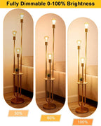 Lightdot Gold Floor Lamp for Living Room, Dimmable Vintage Floor Lamp with Shelf & E26 Base Bulbs, 3 Light Mid Century Standing Lamp, Tall Lamp for Bedroom/Sofa Beside/Corner Decor(Bulbs Included)