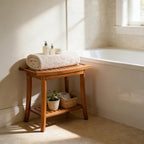 Utoplike Teak Shower Bench Seat with Handles, Portable Wooden Spa Bathing Stool with Storage Towel Shelf, 22" x 13" x 18.6", Perfect for Indoor and Outdoor Use