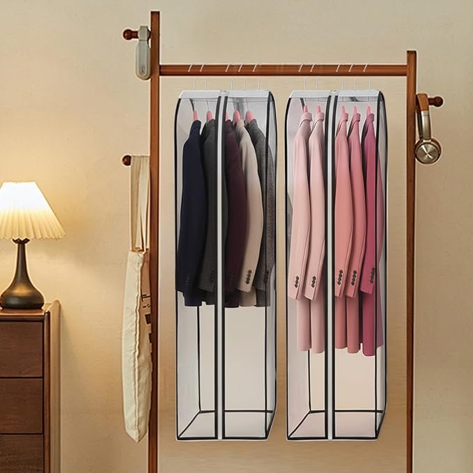 Clear Garment Bags for Hanging Clothes Gusseted Storage Covers PEVA Material Breathable Side Zipper Closet Organizer for Dresses Coats Suits 4 Pack 40" x 24" x 10"