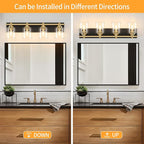 4 Light Modern Bathroom Light Fixtures Over Mirror, Black Gold Vanity Lights for Bathroom Wall Sconces with Clear Glass Shades, E26 Socket (Bulbs Not Included)
