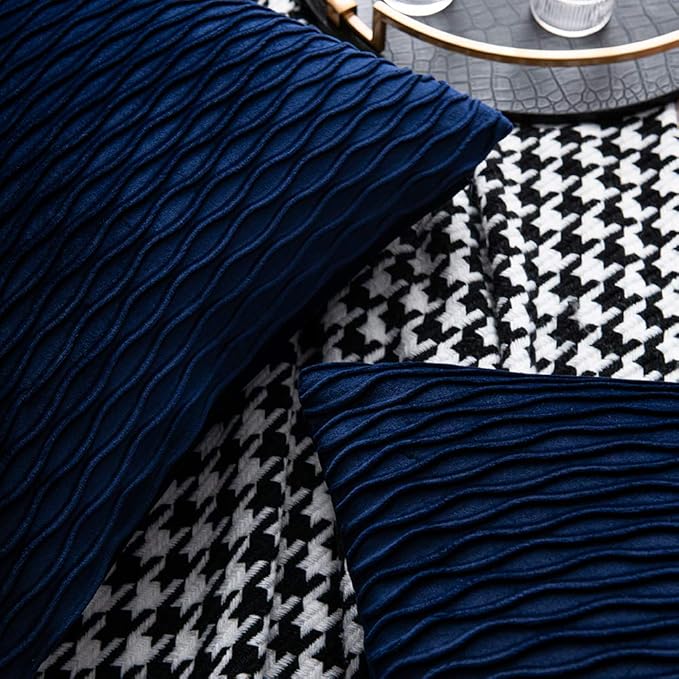 Navy Striped Couch Pillow Cases: 2 Pack 20x20 Inch Original Velvet Square Throw Pillow Covers for Farmhouse Home Decor