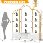 Semoic Arched Bookshelves and Bookcases: Triple Wide 5-Tier Large Open Bookshelf, Etagere Bookcase with Display Shelf for Home Office, White and Gold