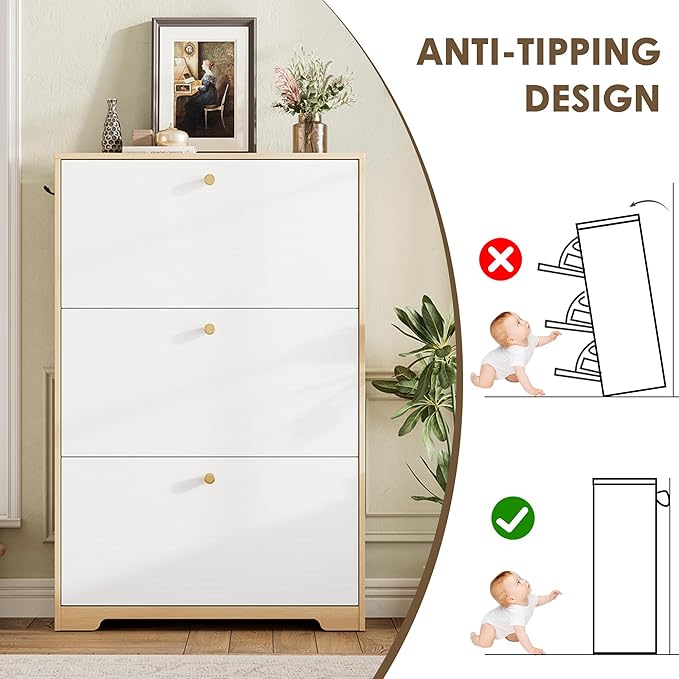 Nicetree Shoe Storage Cabinet for Entryway, Morden Shoe Cabinet, Freestanding Shoe Rack Cabinet, Hidden Shoe Dresser for Hallway,Foyer, Natural Oak and White