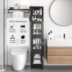 VECELO 4-Tier Tall Narrow Storage Cabinet with Movable Wheels, Adjustable Shelves, Anti-Tip, Slim, for Small Space, Bathroom, Kitchen, Laundry, Black