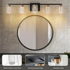 SineRise 5-Light Black and Gold Vanity Light with 3 Color Modes (3000K/4000K/6000K), Eye Protection LED Bathroom Light Fixture, Dimmable Modern Wall Light Over Mirror with Clear Glass Shade