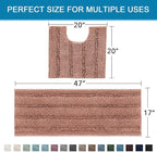 H.VERSAILTEX Bathroom Rugs Bath Rug Set 2 Piece Bathroom Contour Rug Toilet Mat Non Slip Contour Bath Rug Ultra Thick Water Absorbent Striped Bath Mats Washable(47" x 17" Plus 20" x 20" U, Muted Clay)